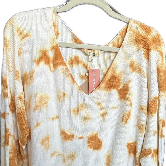 Kori America NWT tie dyed yellow/white v-neck cotton sweater size XL - Picture 8 of 8